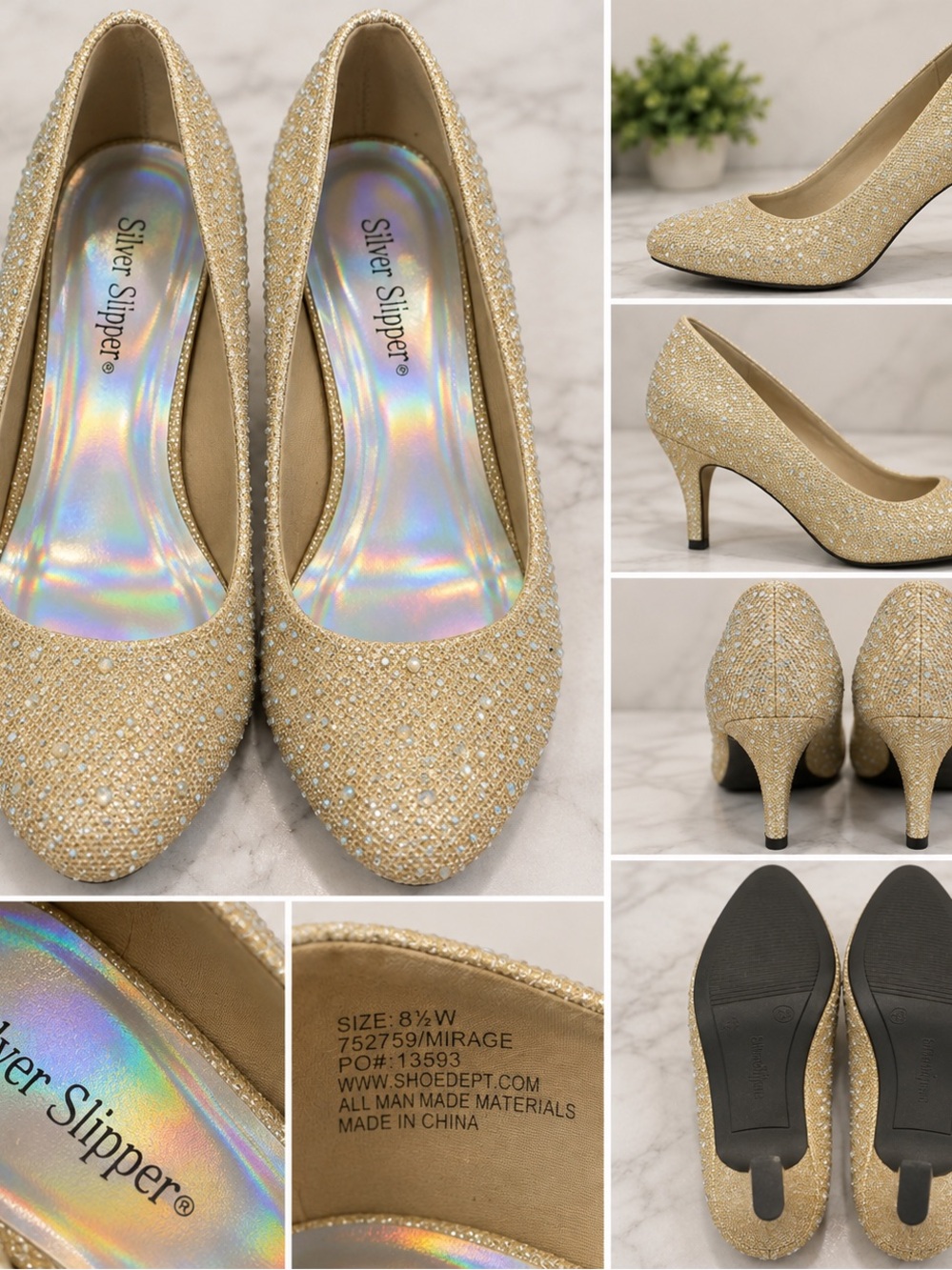 Silver slipper gold studded heels